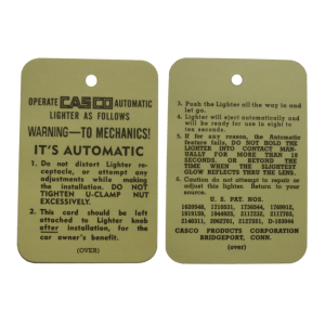 Cigarette Lighter Instructions Tag