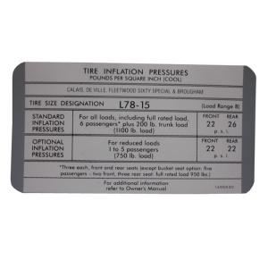 Tire Pressure Decal