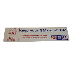 Air Cleaner Decal - "All GM"