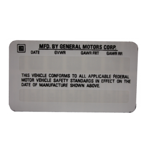 Vehicle Certification Decal Kit