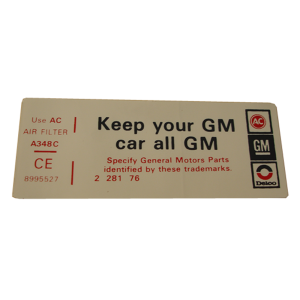 Air Cleaner Decal - "All GM"