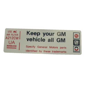 Air Cleaner Decal - "All GM"