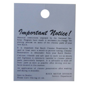 Tag - Glove Box Chrome Care Instructions