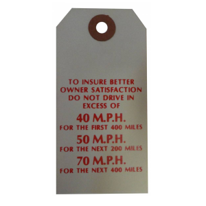 New Car Break In Instructions Tag