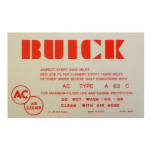 4 BBL Carburetor Dry Style Air Cleaner Decal