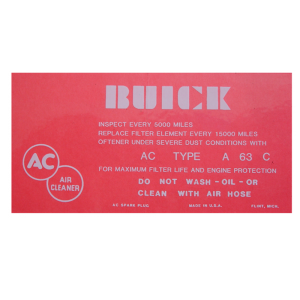 2 BBL Carburetor Dry Style Air Cleaner Decal