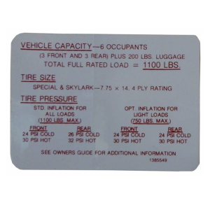 Tire Pressure Decal