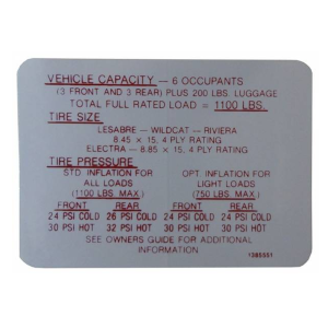 Tire Pressure Decal