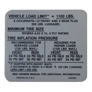 Tire Pressure Decal