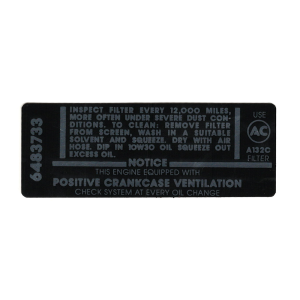 Air Cleaner Service Decal - OHV-6 - Filter Type A132C